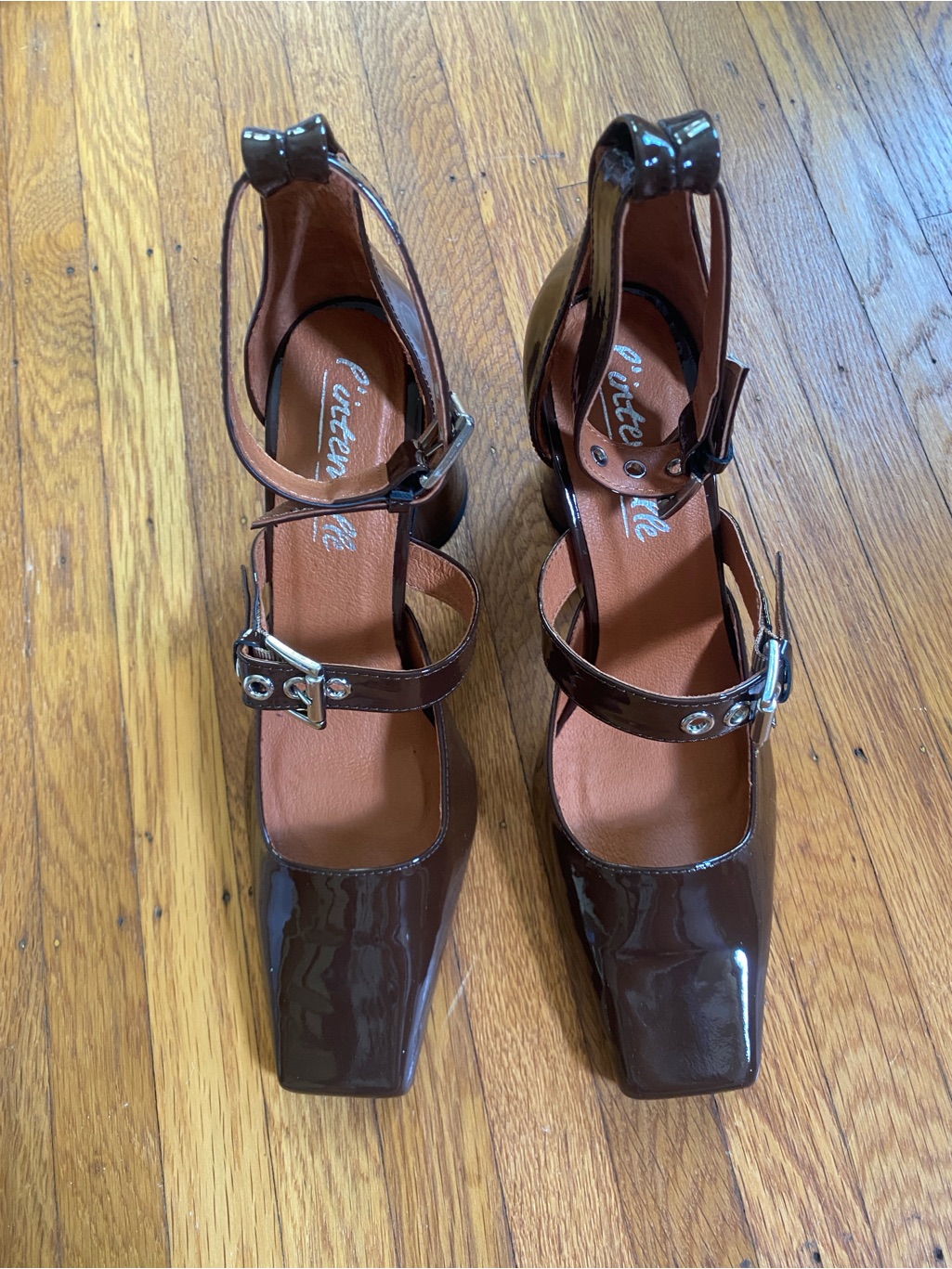 L'intervalle Brown Patent Triple-Strap Block Heel Pumps — image 3 of 5